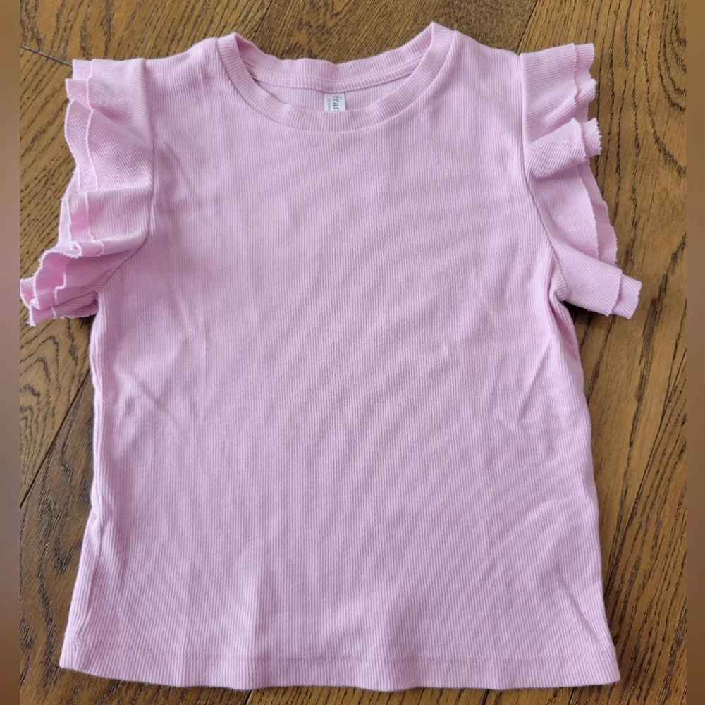 Charming Pink Ruffled Kids Tee - Picture 1 of 5